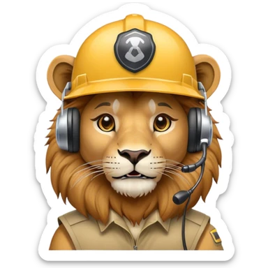 Head of Simple cute Lion wear helmet and call center headset sticker