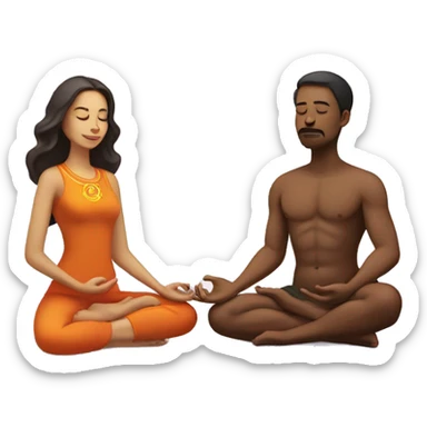 Man and woman couple with 7 chakra symbols meditating sticker