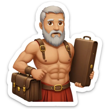 An old gladiator with a beard carring a briefcase  sticker