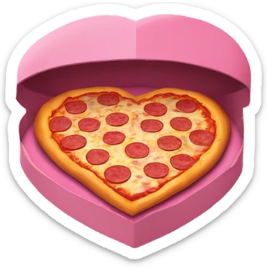 Realistic heart shaped pizza sitting flat in an open top pink pizza box. sticker