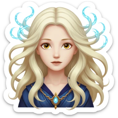 White Long Haired Women, Mystic seer — hair floating, glowing eyes sticker