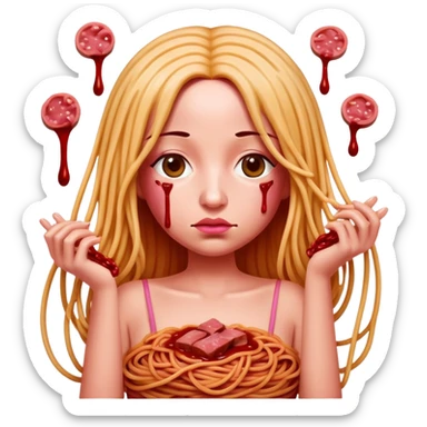  SPAM meat melted pink dripping sauce spaghetti dress piggy monalisa portrait sticker