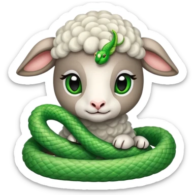 Lamb in love with a cute green snake sticker