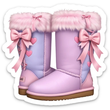 Cute pastel furry UGGS with bows and heart accessories  sticker