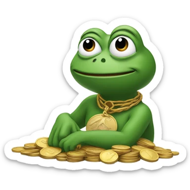a Pepe sits under a tree of coins sticker