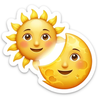 a really bright sun and a moon who shines because of it. the sun is bigger and the moon bright too sticker