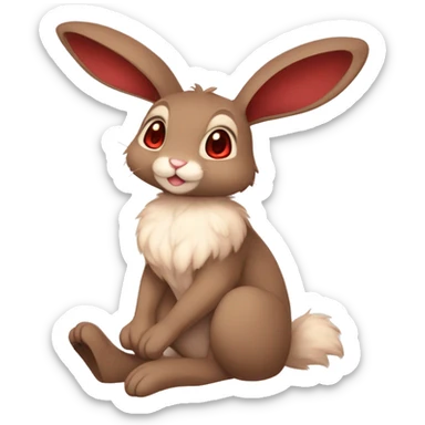 Cute, Anthro, Sona, Dark-Brown, Normal-type-Ground-type Tan-Rabbit-Fakémon with Dark-Red eyes, beige ears, beige belly, beige paws, beige feet, full body sticker