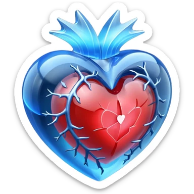 A translucent 3D heart with a sci-fi blue star inside sticker
