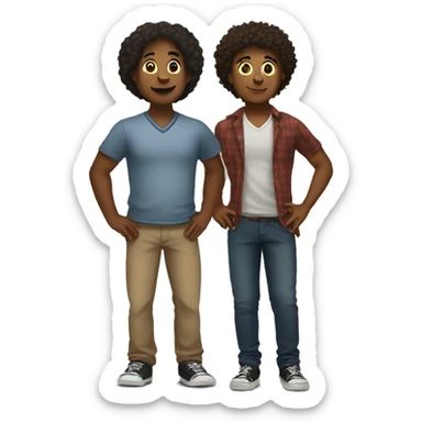 Two friends is standing left and right and down side wrote ak and hv sticker