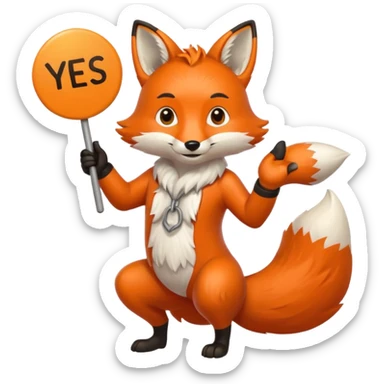 a fox HOLDING a yes sign sticker