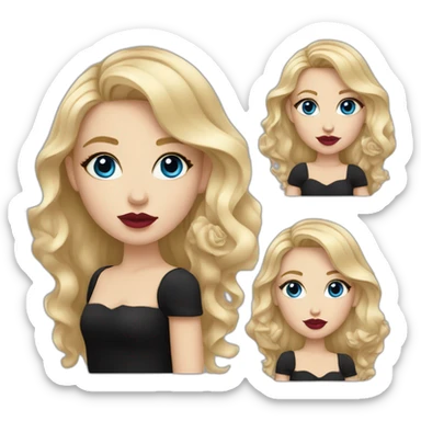 wavy blonde girl with dark blue eyes an rose lips wearing black dress sticker