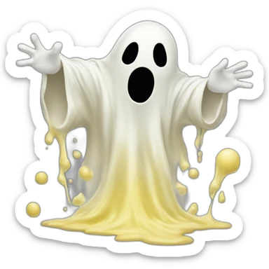 ghost emerging and ejectng a spray of yellowish white milky substance from lower torso in all directions sticker