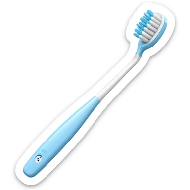 clean toothbrush with slim handle, compact head, soft bristles, white and blue or pastel design, bristles visible, soft lighting, subtle shadows, no toothpaste, no sink, no faces, transparent background, emoji scale sticker