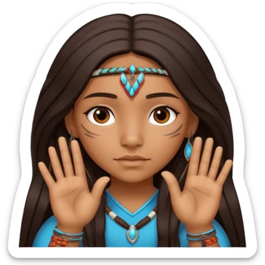 native american brown skin sexy girl, long dark hair, full body, sexual pose, showing "V" with fingers sticker