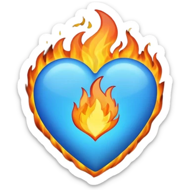 Change the white heart to a blue heart, keep the fire surrounding it on all sides, in emoji style. sticker