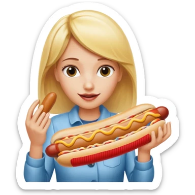 Naked blonde with both hands grabbing hotdog weiner sticker