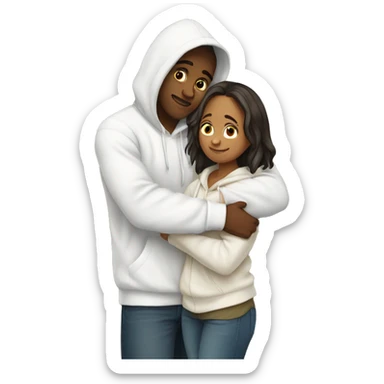 An emoji of a man wearing a white hoodie, standing next to his sister. He is hugging her warmly, showing a close sibling bond sticker