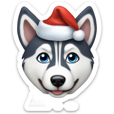 Husky with a Santa hat blue eyes sticker