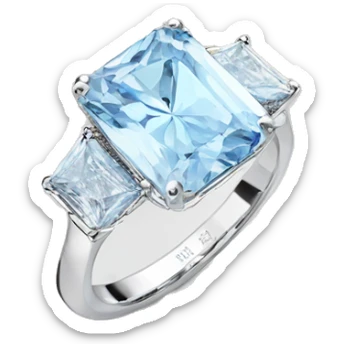 White gold Light blue 4ct radiant engagement ring  sticker