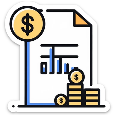 expense tracking app with dollar sign, charts, and coin stack sticker