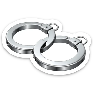 A pair of elegant handcuffs emoji made of silver chrome, smooth rounded design, glossy metallic reflections, luxury fetish aesthetic, minimal iOS emoji style, centered, clean white background sticker