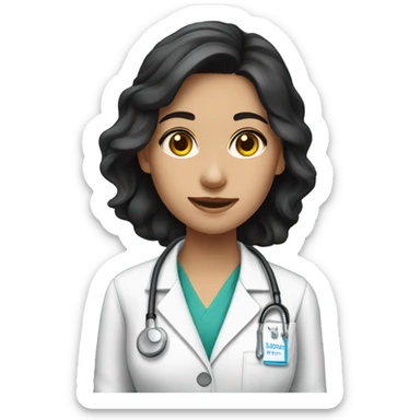 Medical student girl with dark hair and “Günay” name tag. sticker