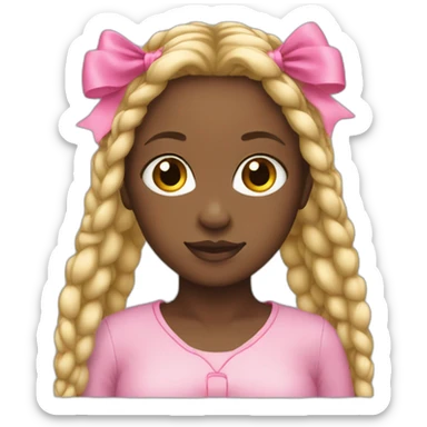 black girl with pink bow in her long blonde braids emoji sticker