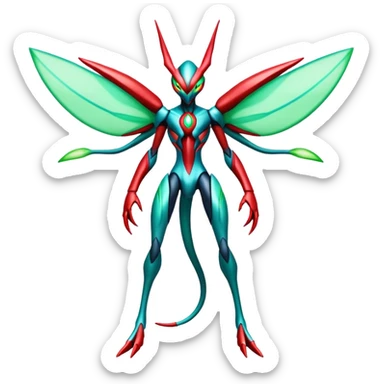  Cool Edgy Shiny Futuristic Ethereal Legendary Scizor-Deoxys-Digimon-Schyther-Flygon-hybrid full body sticker
