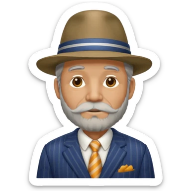 old weighted man with striped suit and felt hat sticker