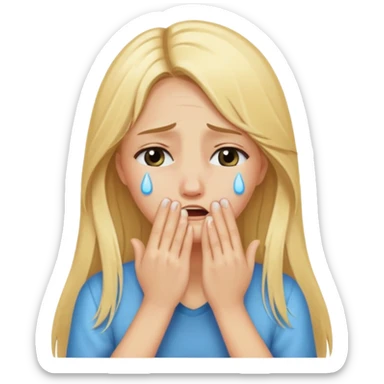 long Blonde hair girl crying with hands covering face sticker