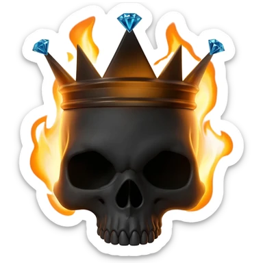 generate a black flaming skull with a black diamond crown sticker