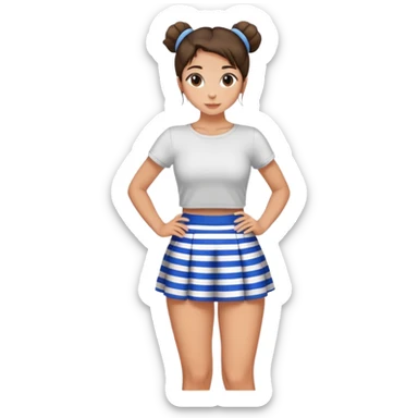 Pretty young brunette girl with bun in blue and white striped miniskirt sticker