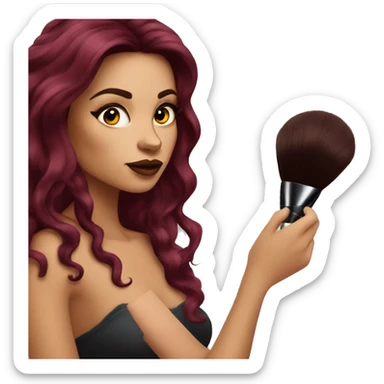 Beautiful tattooed burgundy long haired woman doing her makeup sticker