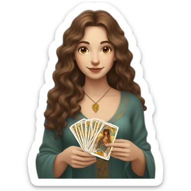 A wavy brown haired girl with a deck of tarot cards sticker