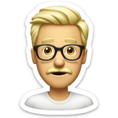 very shocked man with moustache and glasses, blond sticker