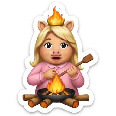Miss Piggy roasting over a fire sticker