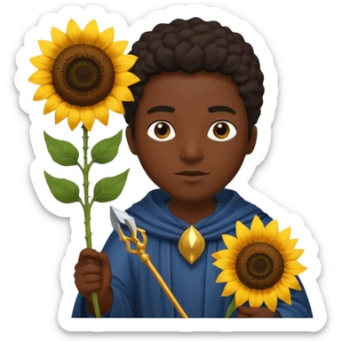 black god with sunflower, scepter, trident sticker