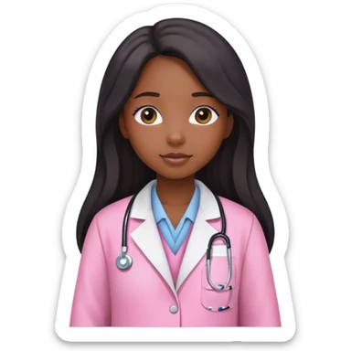 Black girl with long  hair is a scientist with pink lab coat sticker