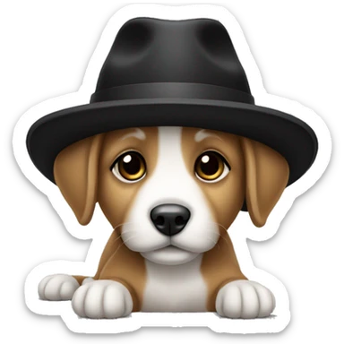 Baby dog with a black hat sticker