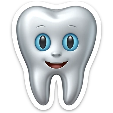human tooth emoji, smooth chrome ceramic-metal texture, clean medical luxury aesthetic, isolated on white, no face sticker