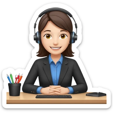 happy employee sitting at a desk sticker