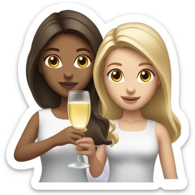 two caucasian brunette girls champagne sticker