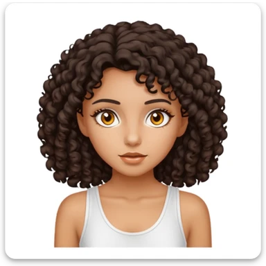 Ragazza con capelli mori e ricci, pelle abbronzata, occhi color ambra e con un outfit estivo bianco sticker