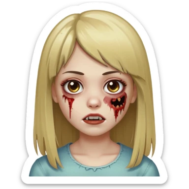 faça uma garota zumbi de cabelo liso marrom com mechas loiras liso grande com franja sticker