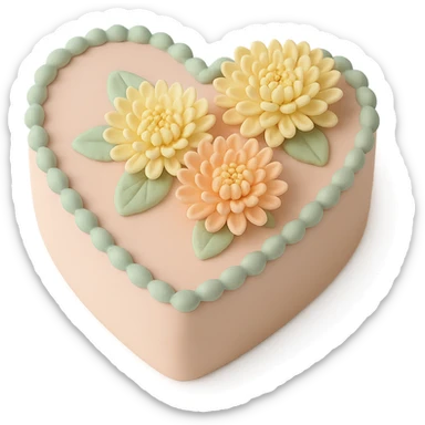 heart-shaped fondant cake with piped chrysanthemums, fondant cake art style sticker