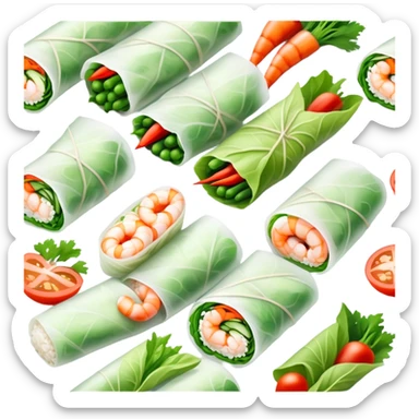 cinematic-realistic-vietnamese-summer-rolls-dish-emoji,-depicted-with-delicate-rice-paper-wraps-filled-with-fresh-vegetables-and-shrimp-rendered-with-crisp-textures-and-refreshing-lighting. sticker