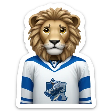 A lion in a hockey uniform in white and blue sticker