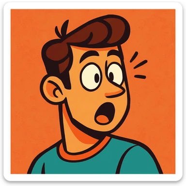 a surprised man, head turned, eyebrows raised, animated style sticker