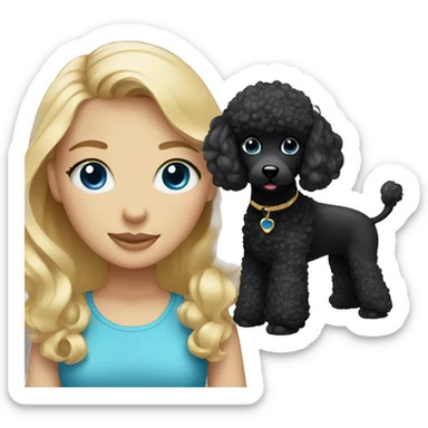 Blonde girl with blue eyes and with a black poodle sticker