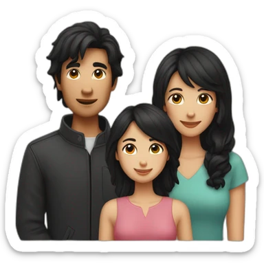 couple, a little Men with Long black hair, a girl with short brown hair ; and black spitz sticker